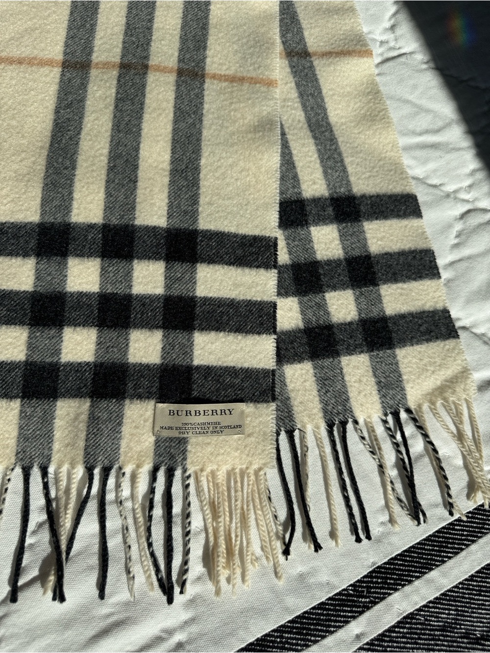 Burberry Classic Check Cashmere Scarf - Ivory, Black & Tan